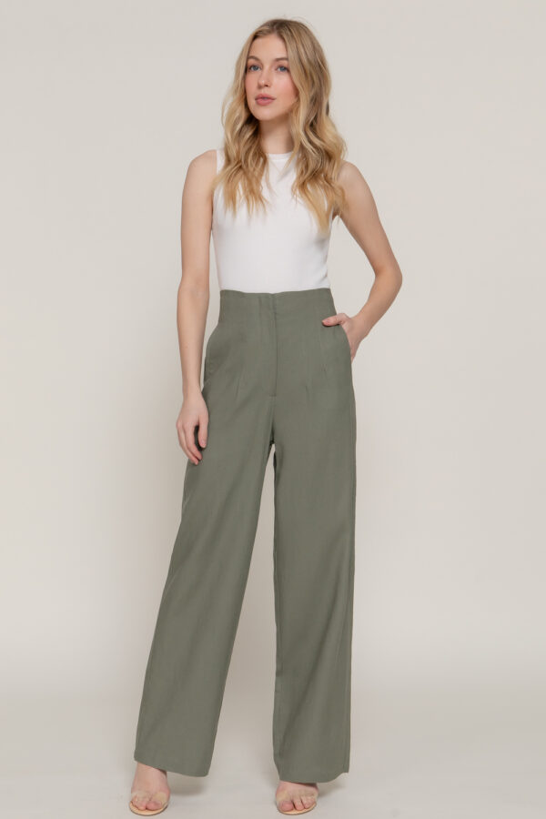 HIGH WAIST STRAIGHT LINEN PANTS - Image 9