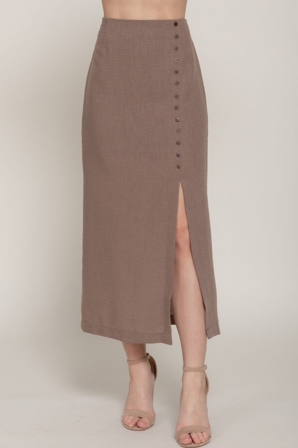 FRONT SLIT LINEN EFFECT MIDI SKIR - Image 2