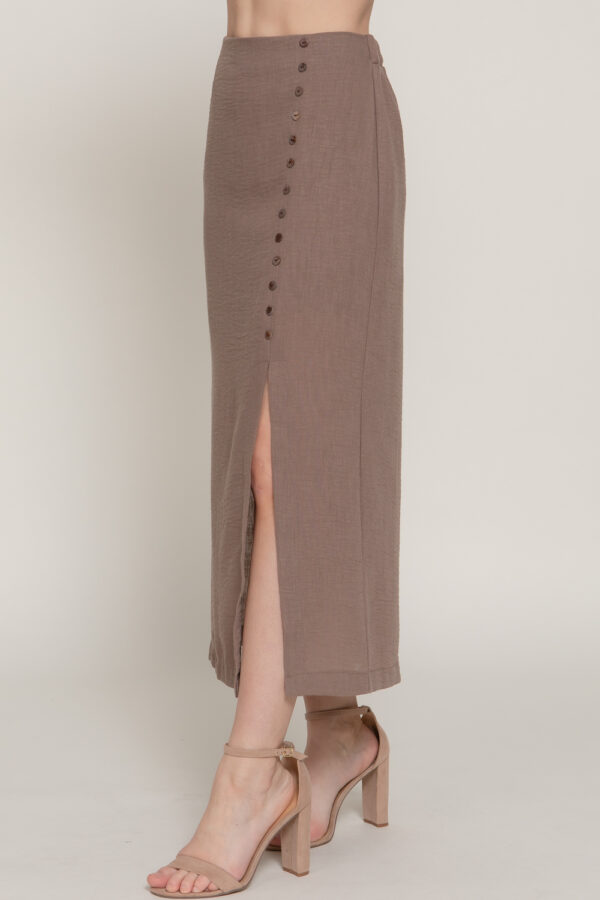 FRONT SLIT LINEN EFFECT MIDI SKIR - Image 4