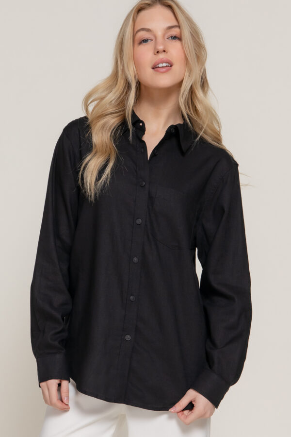 LONG SLEEVE LINEN BLEND SHIRT - Image 3